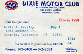 Elvis's Dixie Motor Club AAA.